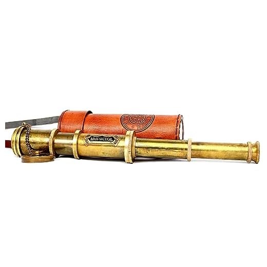 Brass Nautical - Functional Telescope | Brass Made | Glass Optics and High Magnfication | Kid's Telescope | Camouflage Finish | 18in Long | 1 Pc in Leather Bag | Handheld Antique Style | Spyglass