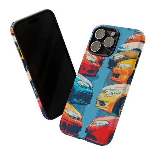 Coque iPhone 15 Pro Max voitures modernes colorées rigide mate multicolore