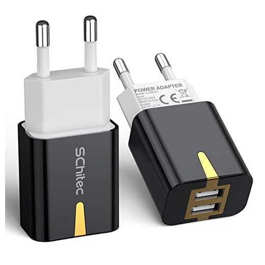 SCHITEC Cargador USB,2 Puertos 5V / 2.1A Cargador de Pared USB Adaptador de Corriente para Enchufe USB de Viaje en el hogar para iPhone XS/XR,iPad,LG G5,Samsung Galaxy S8 S9,Huawei (Noir-2 Pack)
