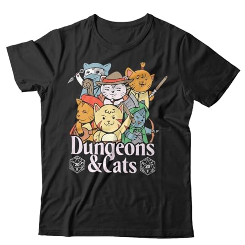 Dungeons & Cats Tshirt Unisex & Kids Role Playing DND RPG DM GM Funny Nerd GeekBlackXXL