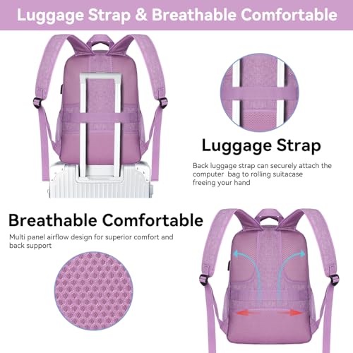 Voova 15.6 Inch Travel Laptop Backpack with USB Port, Purple - image 5