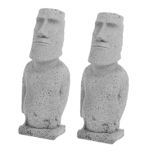 FUTUREORYY Lot de 2 figurines Moai pour décoration de jardin et de maison Sculpture abstraite tête d'île de Pâques statue en pierre pour décoration de...