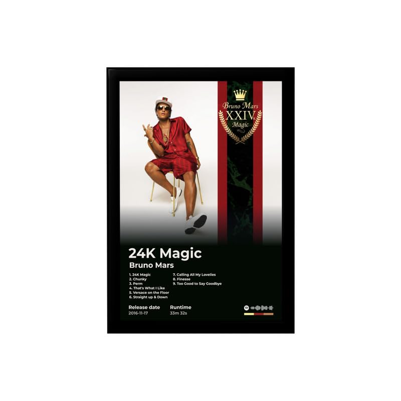 Image of BLINKART Bruno mars- 24K Magic Wall Photo Frames | Wall Art for Bedroom, Living Room, Studio or Office | Album Cover Print with Spotify Song Link QR Code | Gift for Fans - 8x12 In