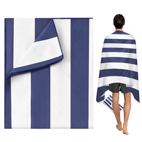 CNMTCCO Large Beach Towel for Adults with Bag - Quick Dry Microfibre - 100% Recycled Towel - Sand Free Lightweight Compact (160x90cm 63x35in) (Blue)
