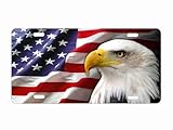 American Bald Eagle Patriotic Novelty Front Plate Eagle Head on American Flag Vanity 12 x 6 Aluminum Sign