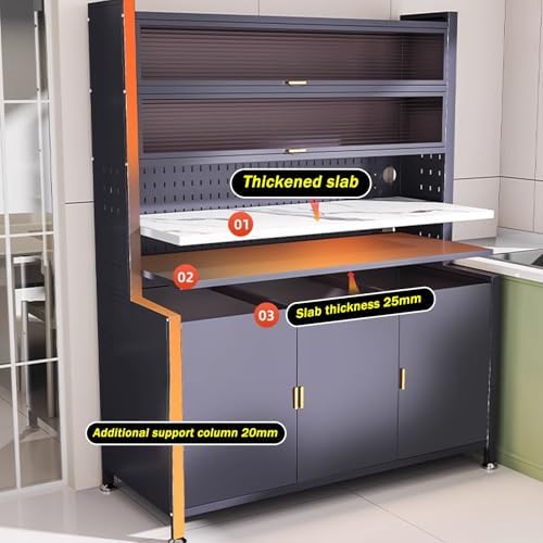 White Kitchen Storage Sideboard, Tall Bakers Rack with Stone Countertop & Adjustable Shelves, Standing Pantry Cabinet for Coffee Bar, 39x62in Space-Saving Design