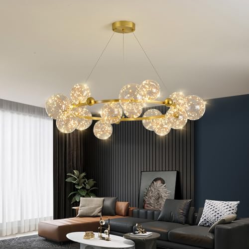 Lumière pendentif cristal avec 4 douilles E14 et structure dorée de 40cm