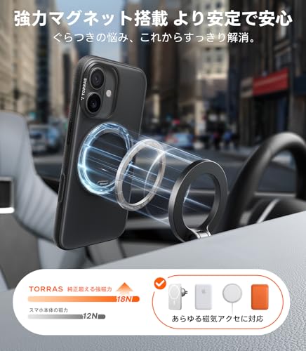 undefined TORRAS iPhone 17 用ケース 【カチカチ・多機能360度回転スタンド】リング Ostand O3 Fitness MagSafe対応 米軍MIL規格耐衝撃 スタンド 指紋防止 黄変防止 カメラコントロールボタン付き ストラップホール 半透明 撮影/動画視聴/日常の記録 手のひらサイズの映像革命 ブラック の商品画像 4