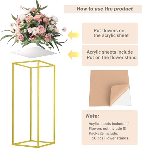 Image of 23.6inch 8 pcs Column Vases Gold Centerpieces for Table Metal Flower Stand Wedding Centerpieces Party