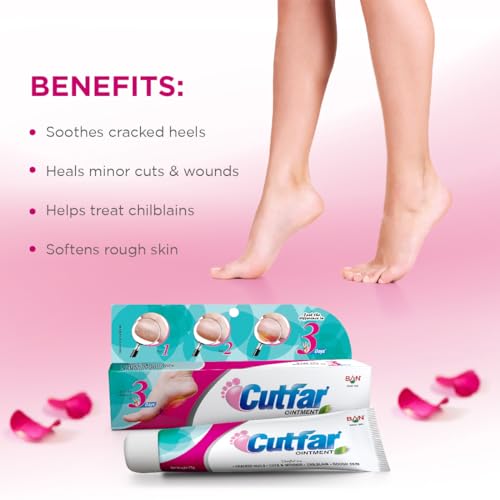 Image of Ban Labs Cutfar Ointment 25g (Pack of 2) | Cracked Heel Repair Cream | Foot Care Ointment for Dry Rough Skin, Cuts & Painful Heels | Winter Foot Care Deep Moisturizing Heel Care | Softens Hard Skin