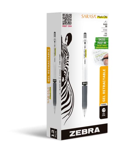 Bolígrafo Zebra Pen Sarasa Mark ON Gel, punta fina 0.5mm, negro, pack 12 miniatura 1