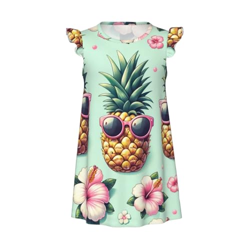 Augenstern Flutter Sleeve Nightgown Pajama Gown Pineapple-With-Glasses-Floral Easy Pull-On Sleepwear Nightdress