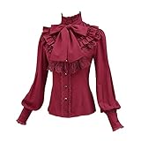 Smiling Angel Chiffon Ruffle Lace Bow Tie Vintage Gothic Casual Shirt Blouse Wine Red