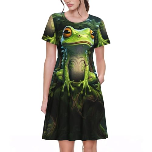 Robe d'été élégante avec motif grenouille de la paix et finitions soignées