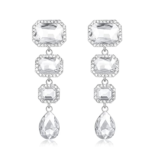Vintage Rhinestone Drop Dangle Earrings Statement Crystal Dangling Earrings Rectangle Teardrop Chandelier Earrings for Women