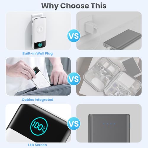 Image of Portable Charger for iPhone with Built-in Cables and AC Wall Plug,26800mah Fast Charging USB C Power Bank,25W PD Travel Essential Battery Pack for iPhone 17 /16 /15 /14 /13,Galaxy,Apple Watch (White)