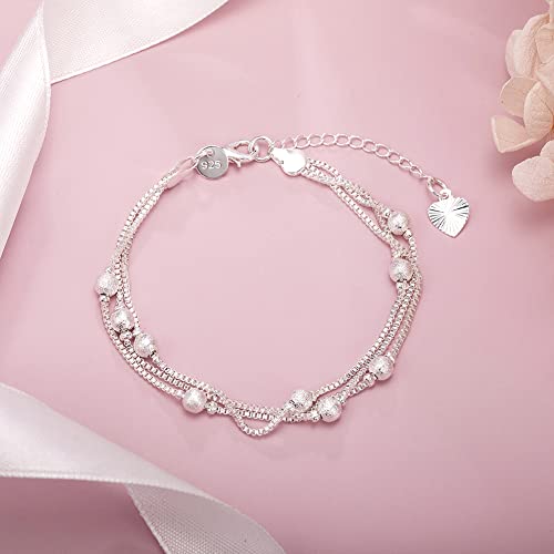 Bracelet chaîne en argent 925 précieux avec perles géométriques de 8 pouces