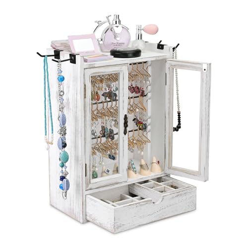 Ikee Design Wood 100 Earrings Jewelry Display Storage Cabinet with Drawer