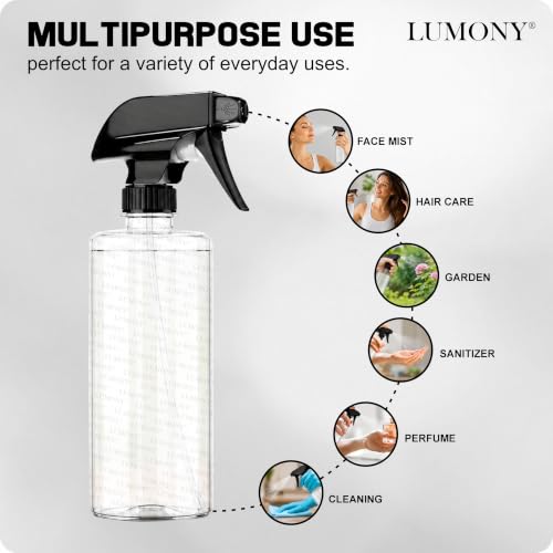 Image of LUMONY Pack of 2 - Spray Bottle 500 ML Transparent Clear Empty Water Spray Bottles,Water Liquid Sprayer Set for Face, Hair, Garden, Sanitizer, Perfume and More (Pack Of 2)