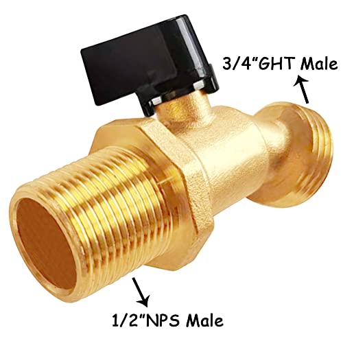Uenede Brass Water Container Rain Barrel Faucets Spigot 1/2" Male Thread Inlet To 3/4"Ght Male Thread Outlet With Quarter Turn Ball Valve Include Bulkhead Fitting And Washers #TOP3