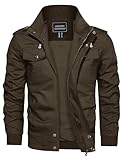 CRYSULLY Men's Military Lightweight Jacket Multi Pocket Tactical Safari Jacket Fall Winter Field Jacket Windbreaker