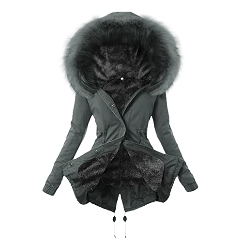 YIHUDU Abrigos de invierno para mujer, forro grueso y cálido, cortavientos, chaqueta larga parka con capucha para mujer (gris, M)