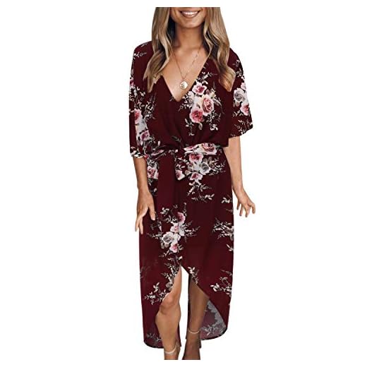 AiZnoY Einzigartiger Stil Halskette Choker Halskette Halsband Für Damen Mädchen Rotwein 4 YOINS Sommerkleid Damen Lang V-Ausschnitt Off Shoulder Maxikleider für Damen Kleider Lose Kleid Strandmode,Rotwein,EU 40-42 (Medium)