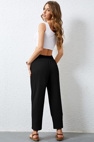 Women's Summer High Waisted Baggy Pants Wide Leg Linen Pants Casual Ankle Length Trouser Slacks with Pockets4
