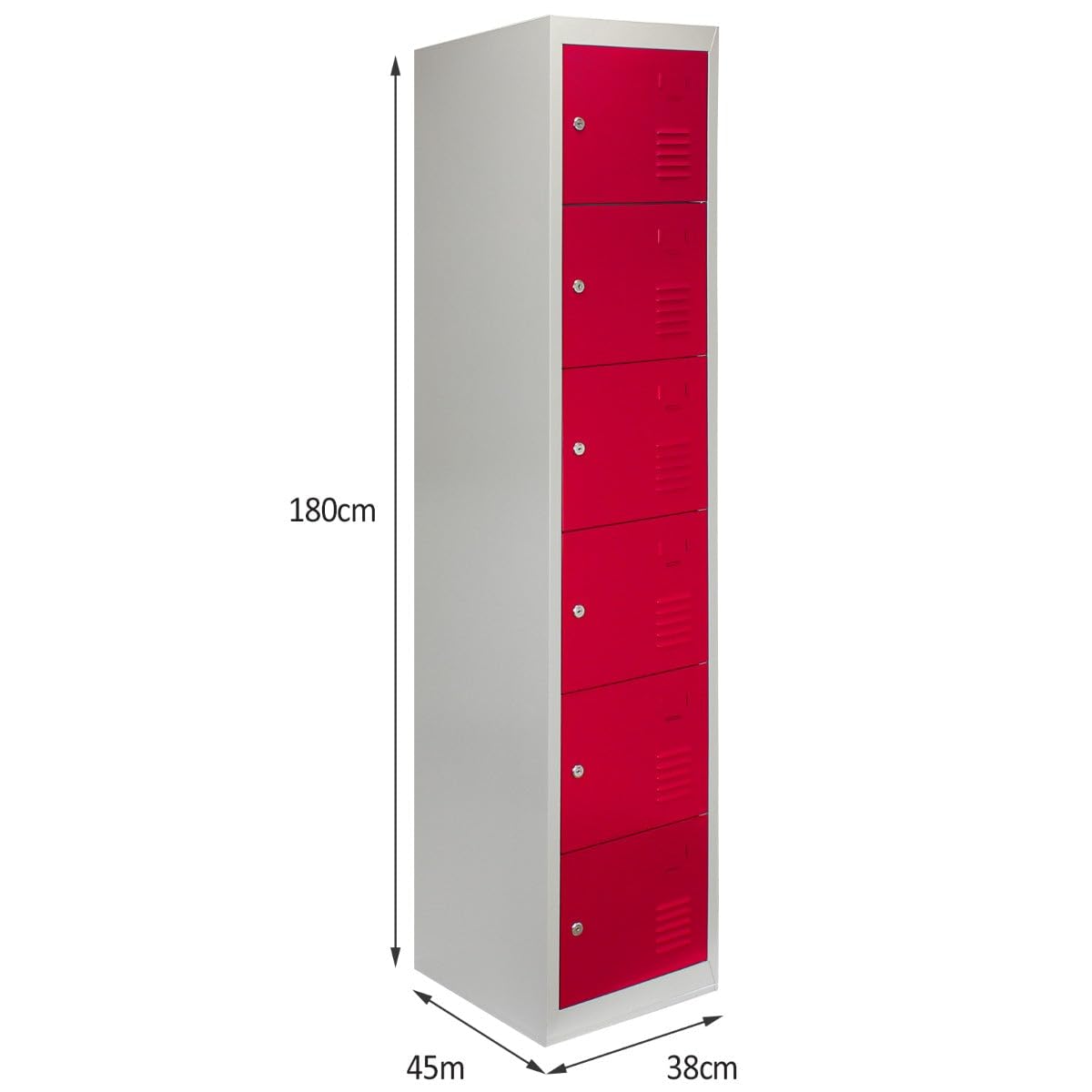 MonsterShop - Taquilla Metálica para Montar con 6 Puertas Rojas 45x38x180cm con Estantes llaves Imanes Portatarjetas Nombre Número Casillero Metalico Metal Locker Escuela Gimnasio Vestuario y Oficina