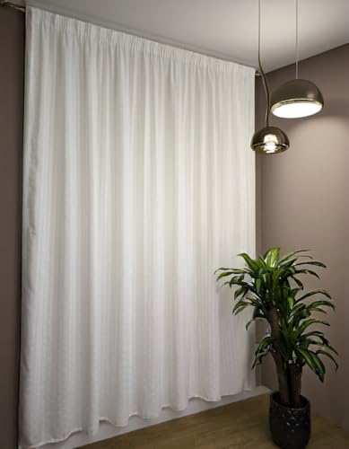 Cortinas con cinta fruncidora para riel, tejido jacquard blanco filtrante privacidad, panel tensado de 280 cm de ancho, compatible con rieles de 140-170 cm, altura de 180 a 280 cm - 280 x 210 cm