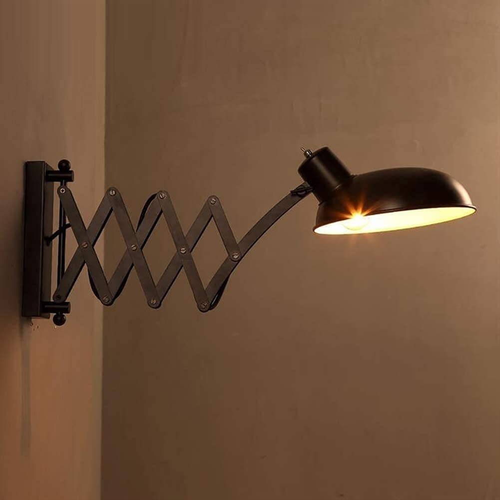 SweAtz Lámpara de pared industrial vintage Lámpara de pared extensible americana Brazo de tijera oscilante negro ajustable Lámpara de pared de metal Accesorio de iluminación Lámpara de lectura flex