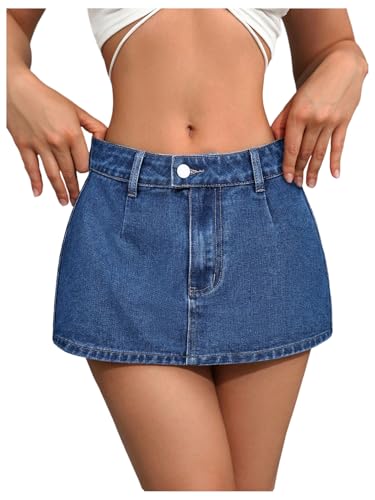 Image of GORGLITTER Women's Denim Mini Skirts with Built-in Shorts Low Rise Party Clubwear Short Jean Skirt Medium Wash X-Small