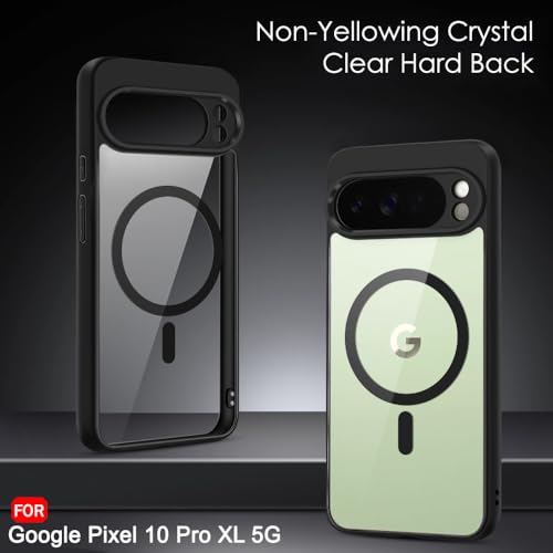 Image of TheGiftKart Hybrid Shockproof Back Cover Case for Google Pixel 10 Pro XL Compatible with MagSafe | Hard Back Cover Case for Google Pixel 10 Pro XL (PC & TPU, Transparent Clear Back, Black Sides)