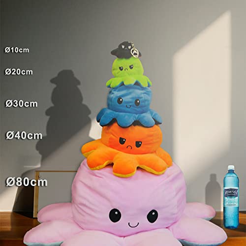 KUNSTIFY 30cm Oktupus Stimmungs Kuscheltier XXL, Geschenke für Frauen, Beste Freundin, Kinder (30cm Pink Blau)