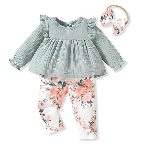 Image of HINTINA Infant Baby Girl Long Sleeve Fall Winter Outfits With Headband