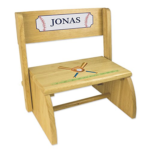 My Bambino Personalized Baseball Natural Wooden Step Stool and Seat