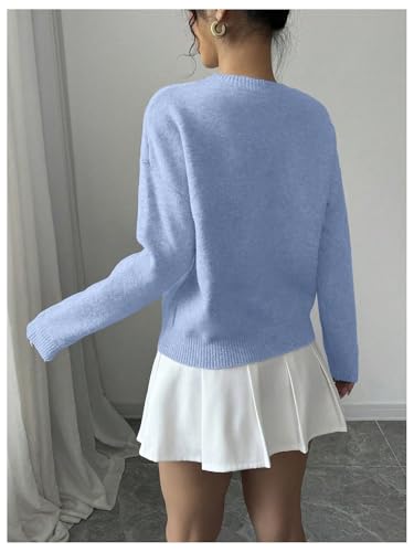 Image of RoseSeek Women's 3D Floral Appliques Crewneck Sweaters Long Sleeve Drop Shoulder Pullovers Elegant Knit Tops