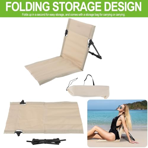 MEISO Strandmatte mit Rückenlehne, Klappbar Strandstuhl, Tragbare Strandliege Faltbarer, Campingstuhl Liegestuhl für Picknick, Garten, Wandern (Beige)