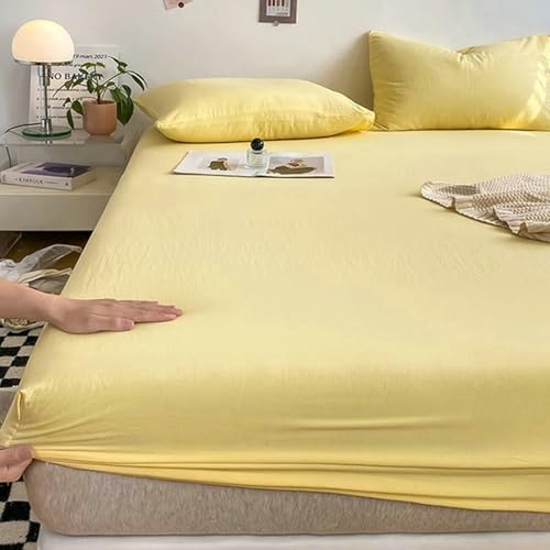 Stfery Spannbettlaken Und Kopfkissenbezug 200X120, Bambusfaser Spannbetttücher Einfarbige Farbe Spannbetttücher Gelb
