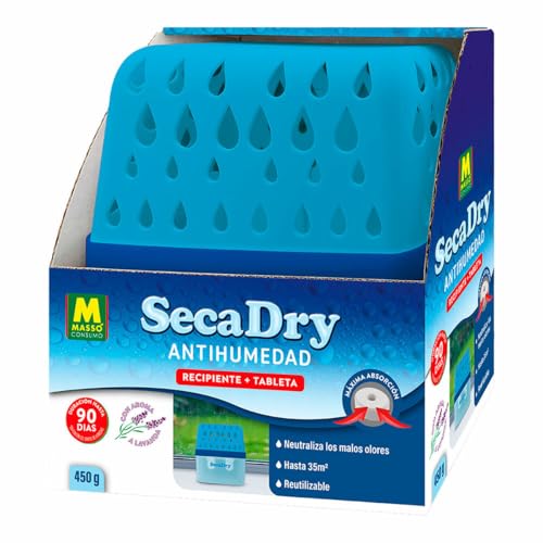 Secadry Antihumedad recipiente drops + tableta 450g - Masso. Deshumidificador absorción 1000 ml / 35 m² neutraliza malos olores lavanda