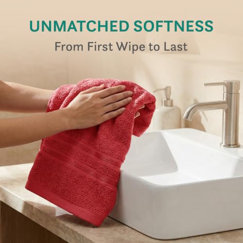 Image of MYTRIDENT 100% Cotton Hand Towel Set, Highly Absorbent, Super Soft, 2 Piece, 400 GSM, Gym & Spa Towels - Tango Tomato