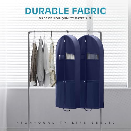 Image of Lazebox 43 inch Travel Garment Bag with Accessories Zipper Pocket, Heavy Duty Suit Bag for Suits, Tuxedos, Dresses, Coats, Blue, 1 pack