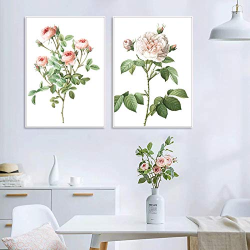 Affiches Nordique Moderne Rose Rouge Fleur Toile 60x80cm pour Décoration de la Maison