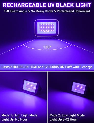 Image of Rechargeable LED Black Light, Battery Powered Portable Blacklight, 400nm LED Flood Light Black Lights, Neon Glow Party, Blacklight Catfishing, Halloween, Glow in The Dark Decoration 1 Pack