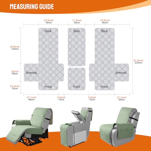 Image of VANSOFY Loveseat Recliner Cover with Console 100% Waterproof Sofa Slipcovers Non-Slip Reclining Couch Cover Split Sofa Covers Furniture Protector for Pets, Dogs(Light Green)