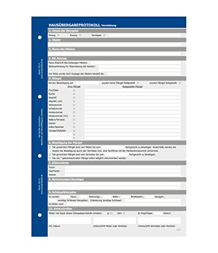Hausübergabeprotokoll Vermietung, Übergabeprotokoll Haus (3er Set) Hausübergabeprotokoll Vermietung, Übergabeprotokoll Haus (3er Set)