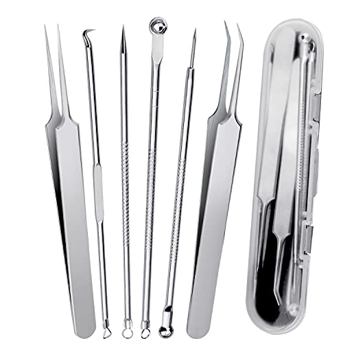 Kit Puntos Negros, 6 Piezas Quita Espinillas y Puntos Negros Acero Inoxidable, Extractores de Puntos Negros Removedor de Espinillas con Caja para Extraer Puntos Negros Espinillas Pústulas