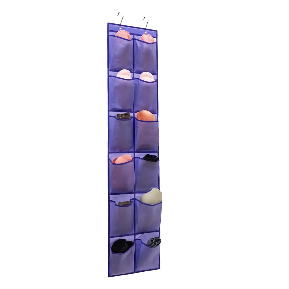 ANIZERHanging Storage Organizer Over the Door Shoes Organizer Kids Shoe Rack with 12 Large Fabric Pockets for Closet Shoe Holder Hanger (PURPLE)