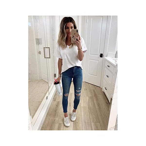 MIHOLL-Womens-Short-Sleeve-V-Neck-Shirts-Loose-Casual-Tee-T-Shirt MIHOLL Womens Shirts Casual Tee Shirts V Neck Short Sleeve Loose Fits Tops Blouses (White, Medium)