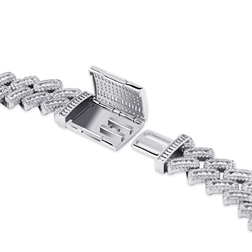 Jinao 20Mm 6 Times 14K Gold Plated Cuban Link Bracelet Iced Out Bling Round Carre Baguette Cut Cz With Prong Setting Simulated Diamond Bracelet For Men (White Gold, 7) #TOP2